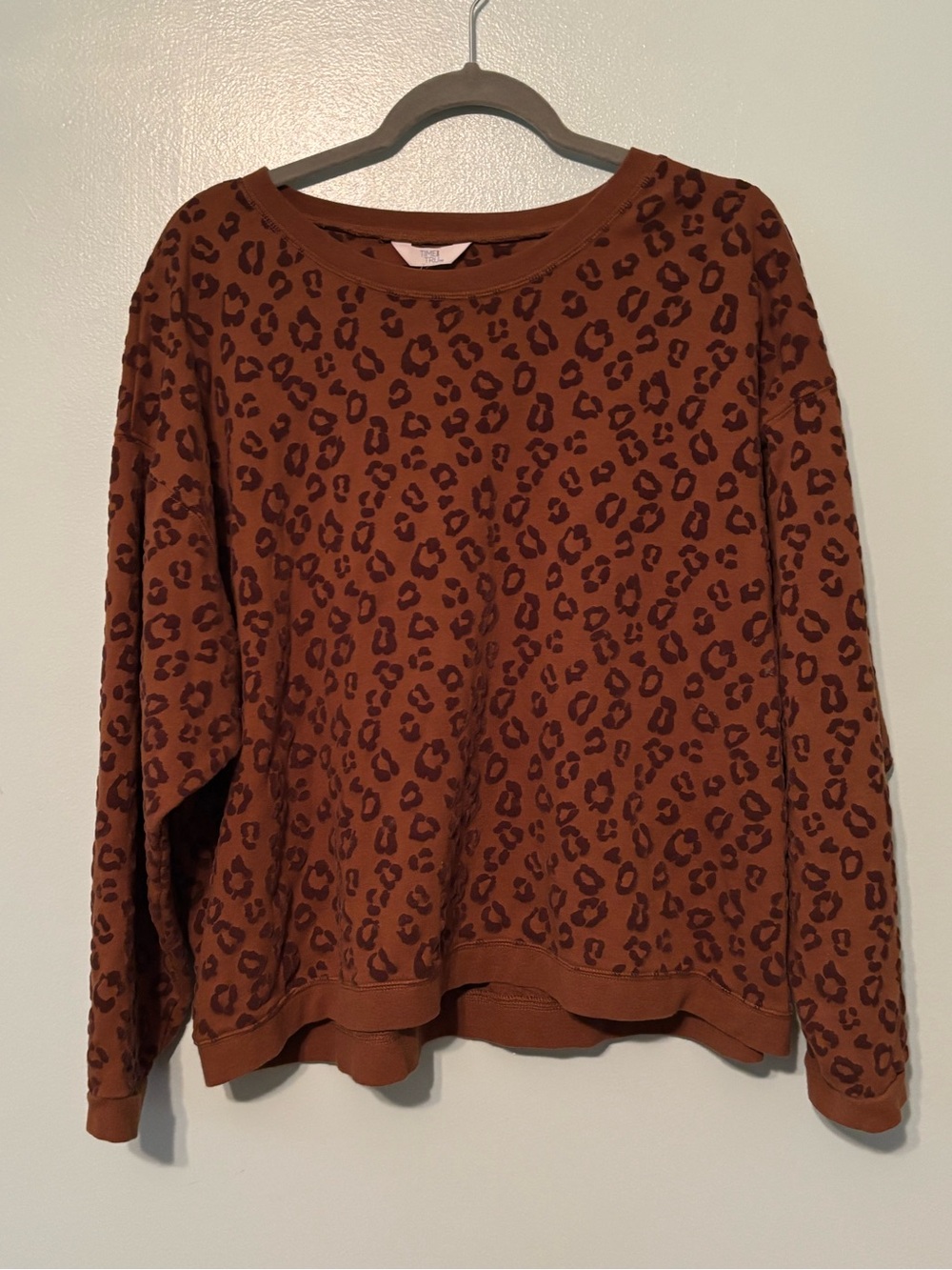Boutique 9 Burnt Orange Leopard Print Crewneck Sweater